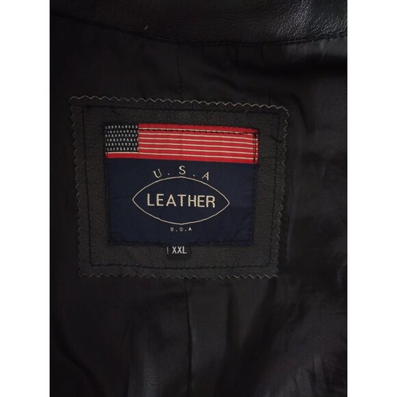 U.S.A Men's Button Front Leather Jacket Black, Size XXL. - Picture 3 of 8